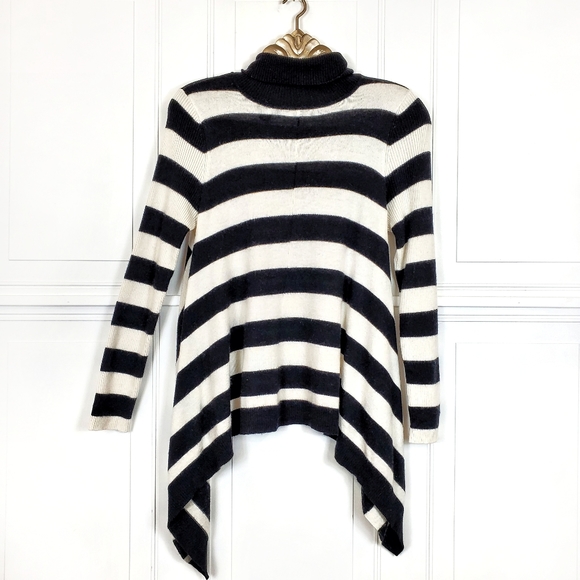 INC Cashmere Wool Striped Handkerchief Knit Top Large Petite LP Cozy Black White - Picture 10 of 11